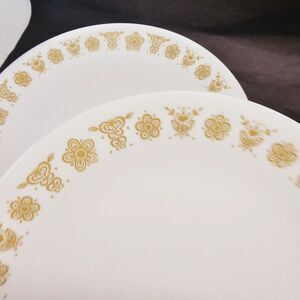 2 Corelle Luncheon Salad Plates BUTTERFLY GOLD 8 1/2"  Corning Livingware 1970s